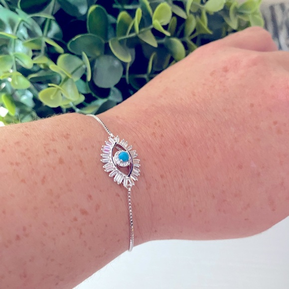 Rachel Zoe Brand New evil eye sparkly Adjustable Sterling Silver 925 bracelet 8” - Picture 2 of 4